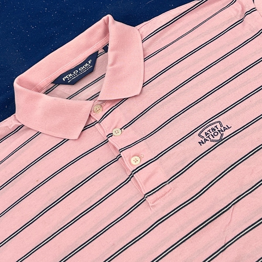 Polo Golf Ralph Lauren Shirt Mens Large Pink Blue Striped Congressional Country